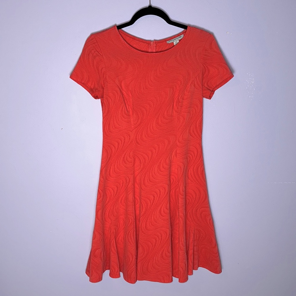 Bright pink/ Coral fit and flare swirl textures dress